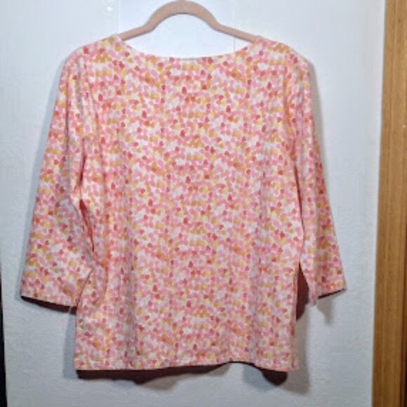 Talbots knit 3/4 sleeve fuchsia Top with Hearts Size L - Picture 4 of 13